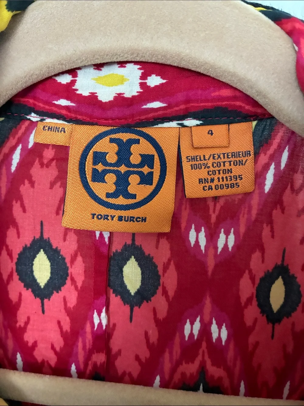 Tory Burch Red Ikat Tunic Dress with Black & Yellow Accents